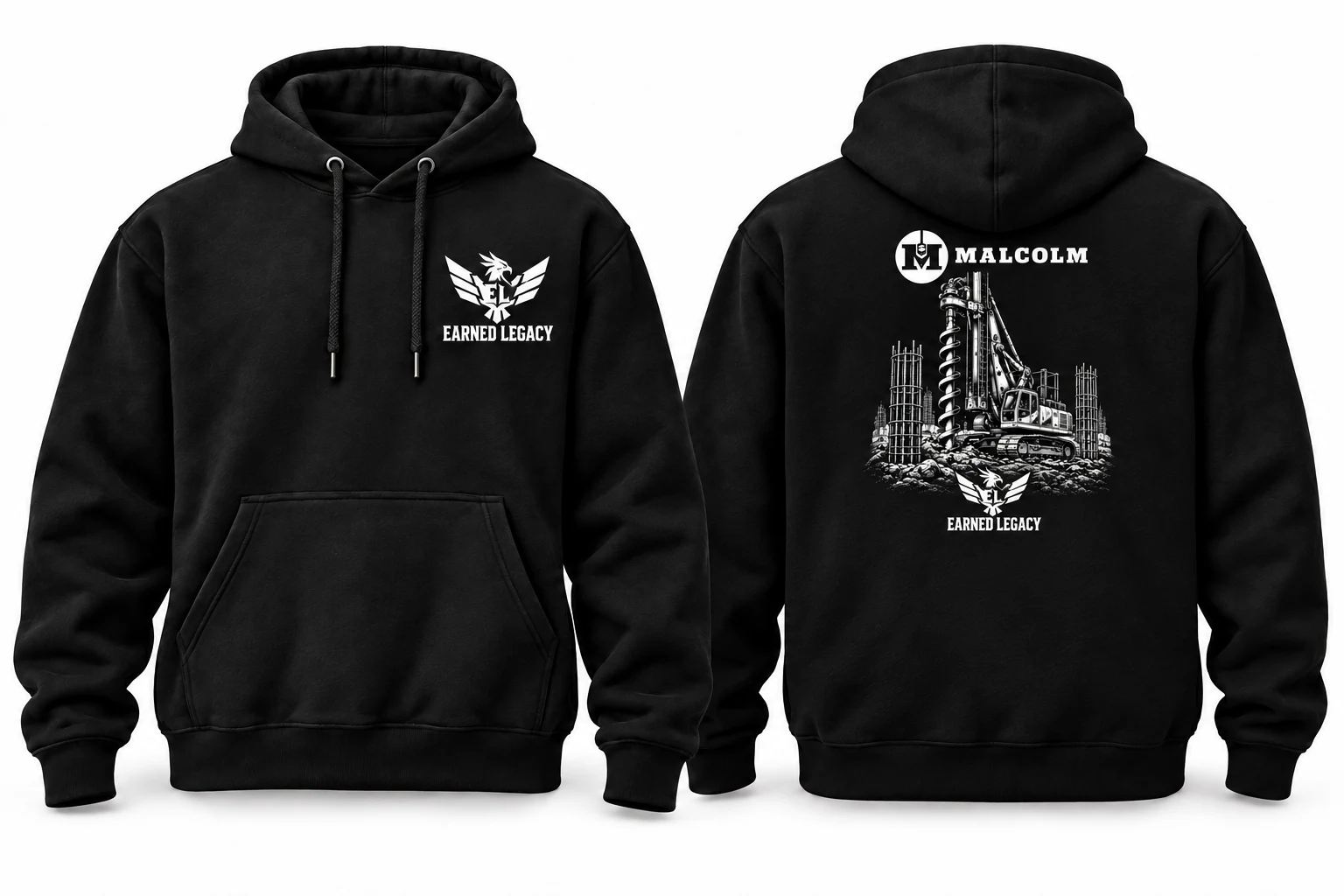 Foundation Drill Hoodie: complete front and back design preview