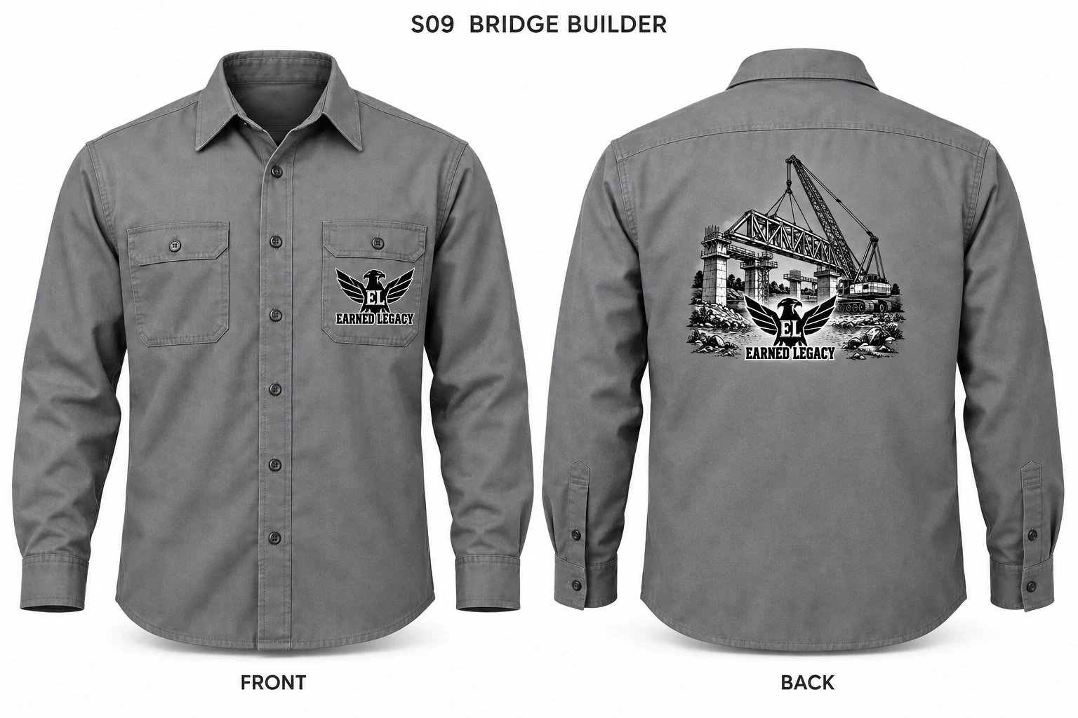 Bridge Builder Tee: complete front and back design preview