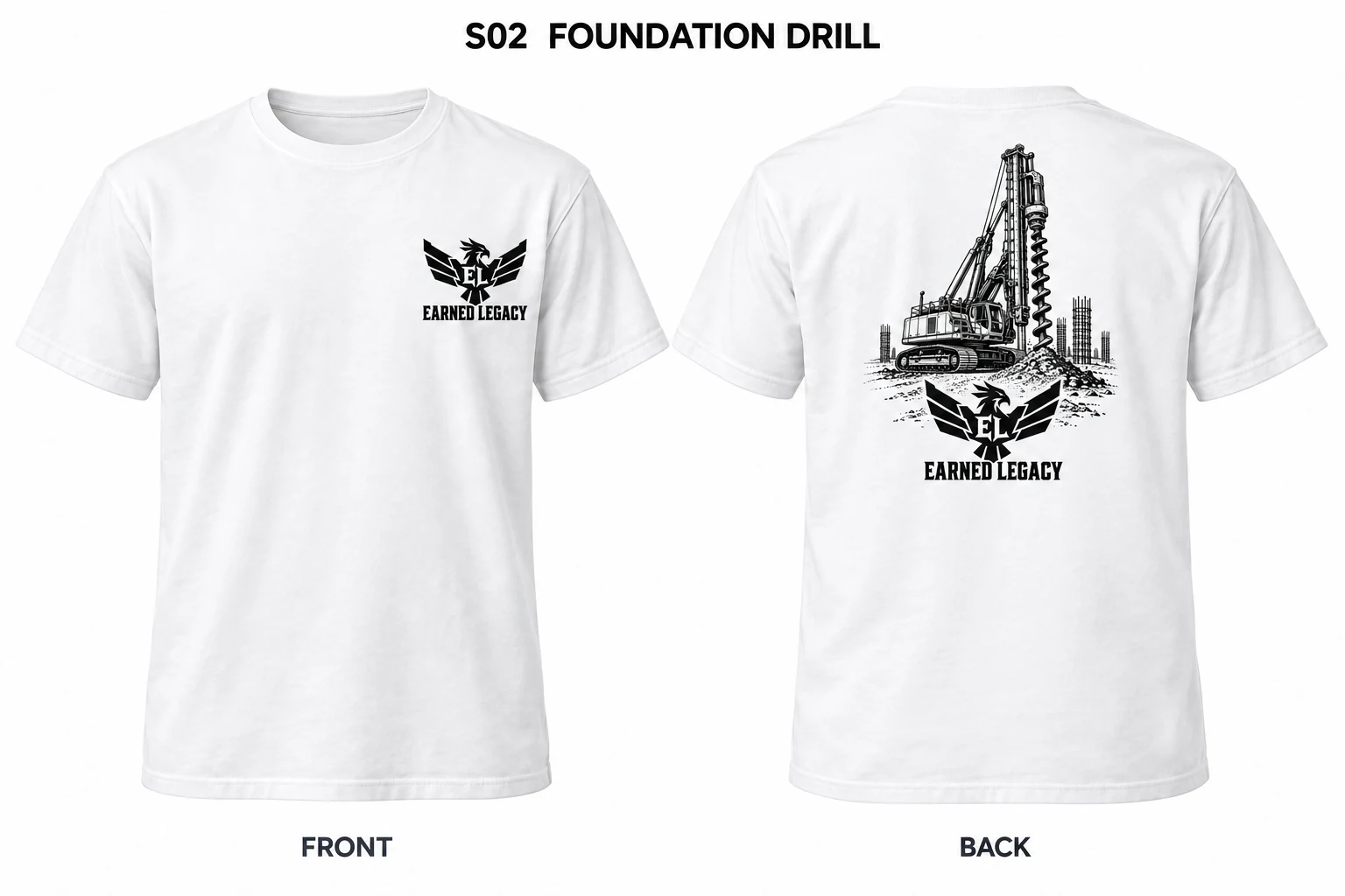 Foundation Drill Tee: complete front and back design preview