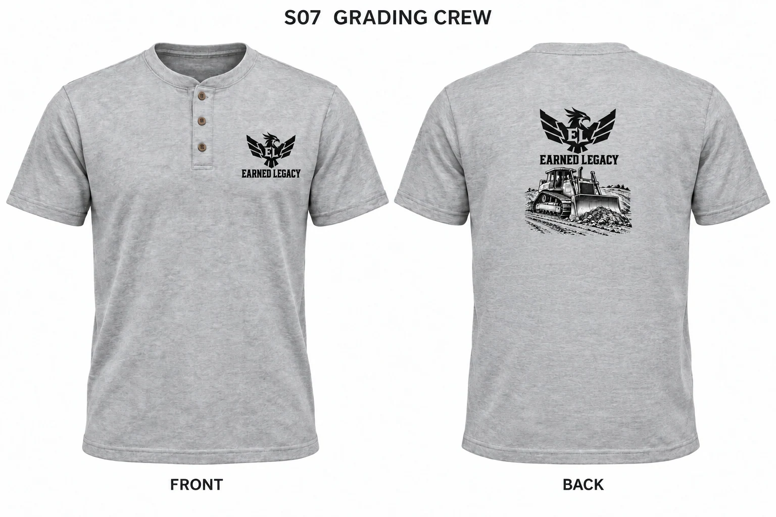 Grading Crew Henley: complete front and back design preview